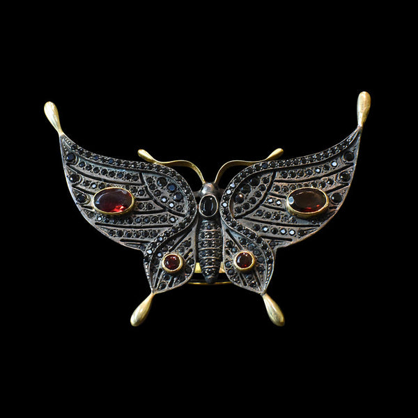 Black Spinel & Garnet Butterfly Ring
