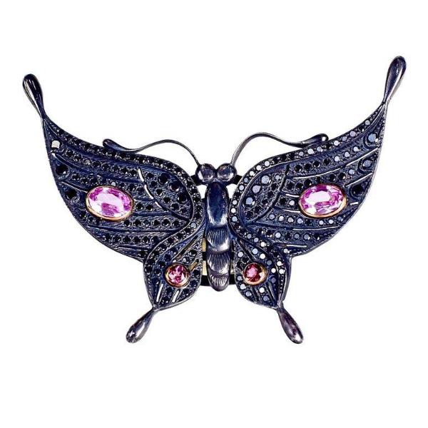 Black Diamond & Tourmaline Butterfly Ring