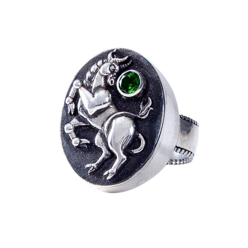 Taurus Ring with Chrome Diopside Gemstone