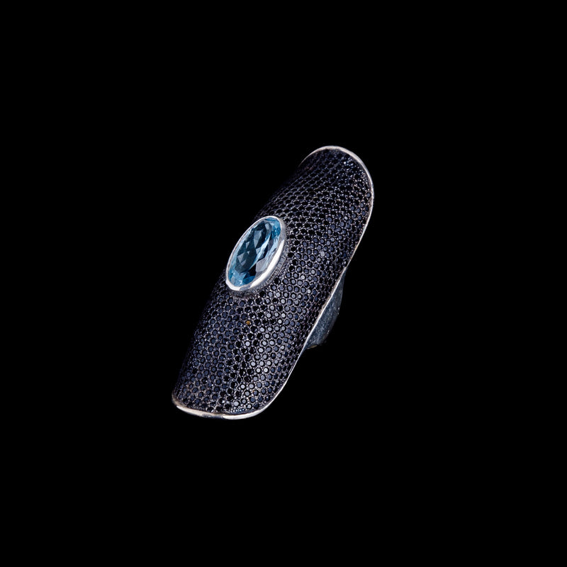 Finger Armor Ring with Blue Topaz