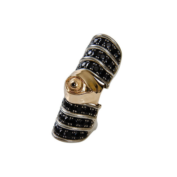 Golden eye ring with black finger armor