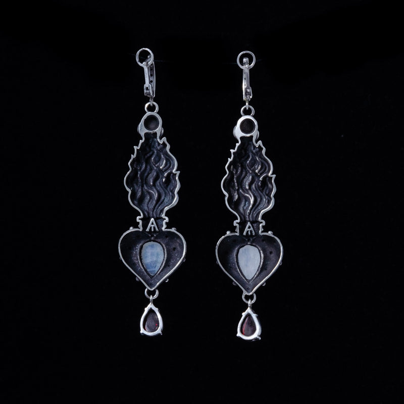 Black Sacred Heart Silver Earrings